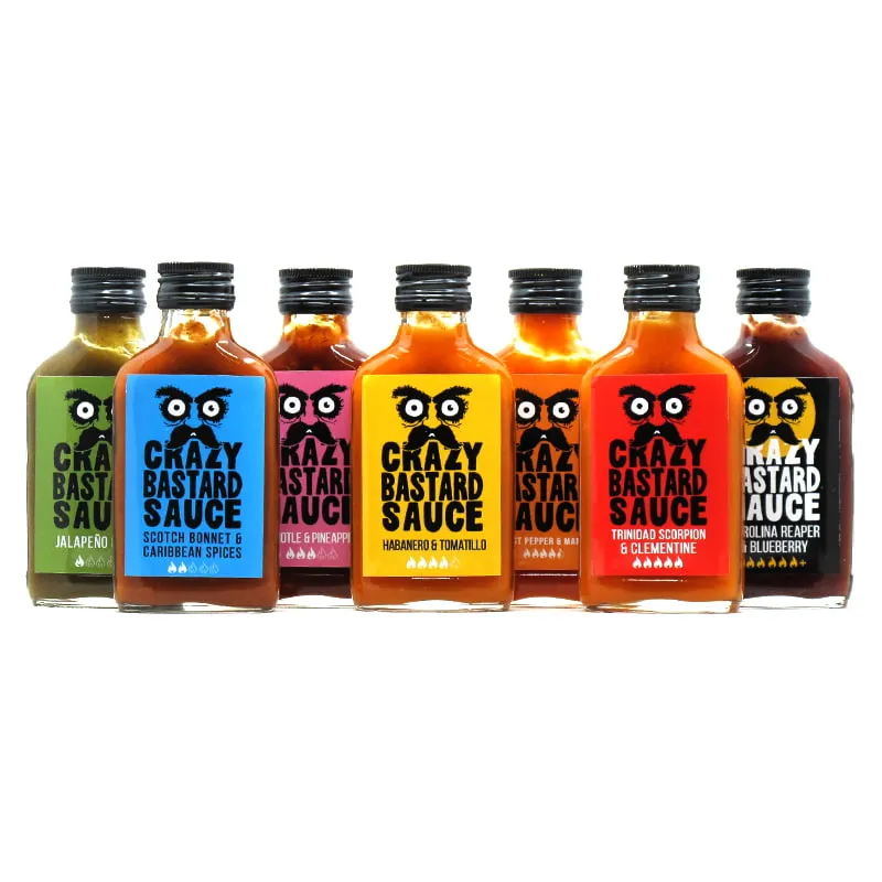 crazy-bastard-coffret-7-sauces-piquantes-7x100ml-d-couverte-cadeau image 1
