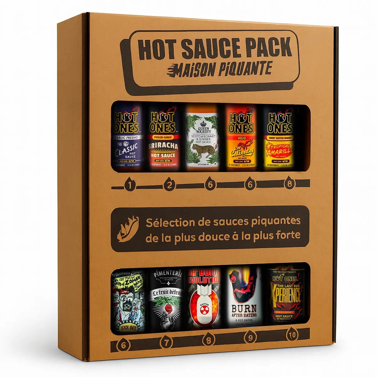 hot-ones-pack-coffret-10-sauces-piquantes-10x150-ml image 2