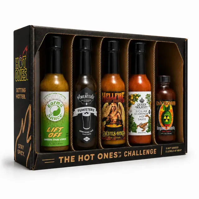 pack-hot-ones-king-of-us-coffret-5-sauces-piquantes-da-bomb image 1
