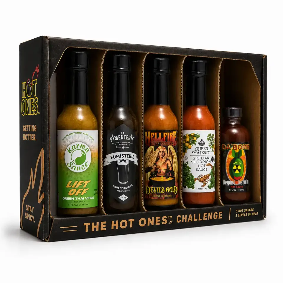 pack-hot-ones-king-of-us-coffret-5-sauces-piquantes-da-bomb image 1