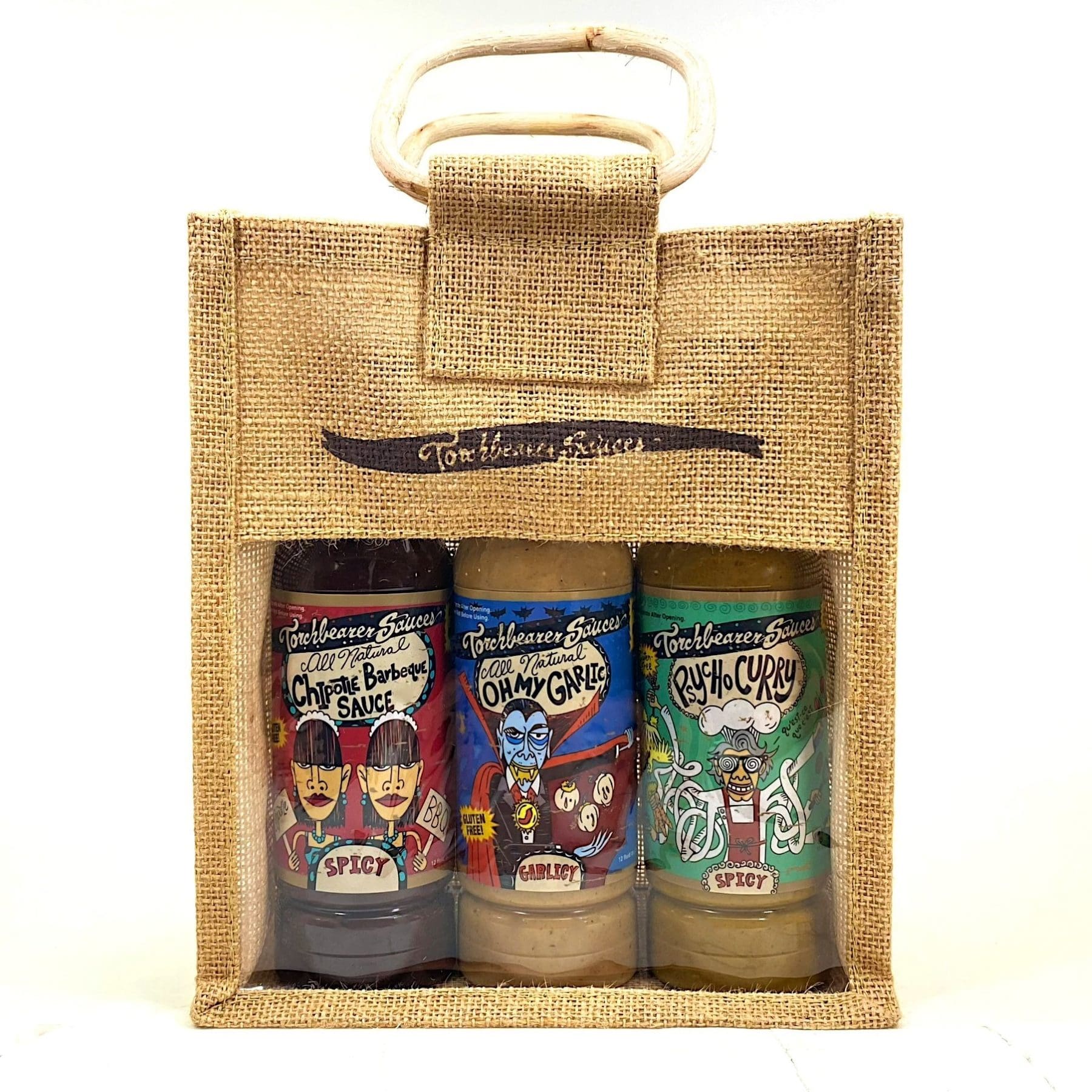 torchbearer-sauces-sac-cadeau-jute-3-bouteilles image 3