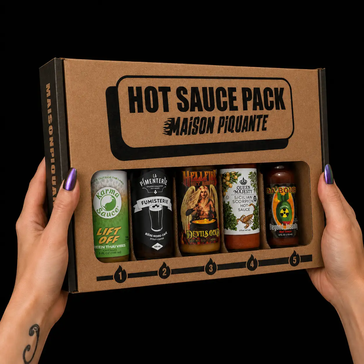 pack-hot-ones-king-of-us-coffret-5-sauces-piquantes-da-bomb image 2