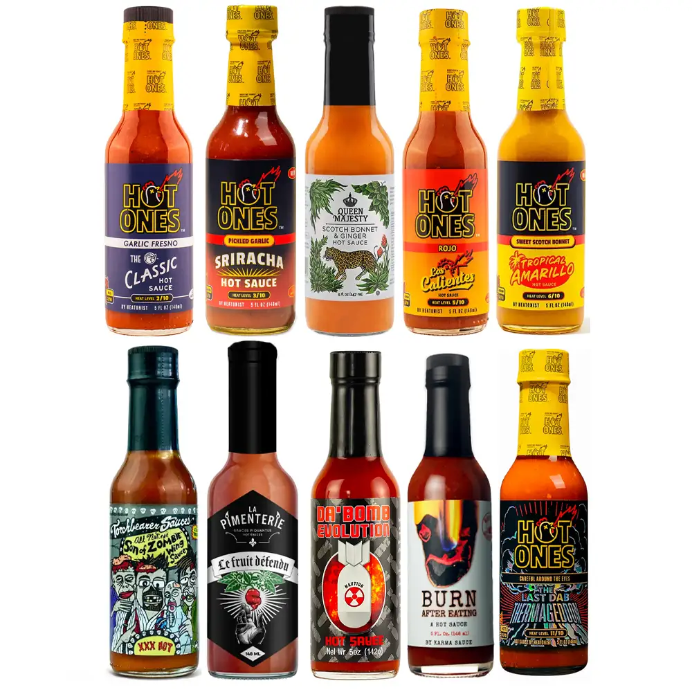 hot-ones-pack-coffret-10-sauces-piquantes-10x150-ml image 1