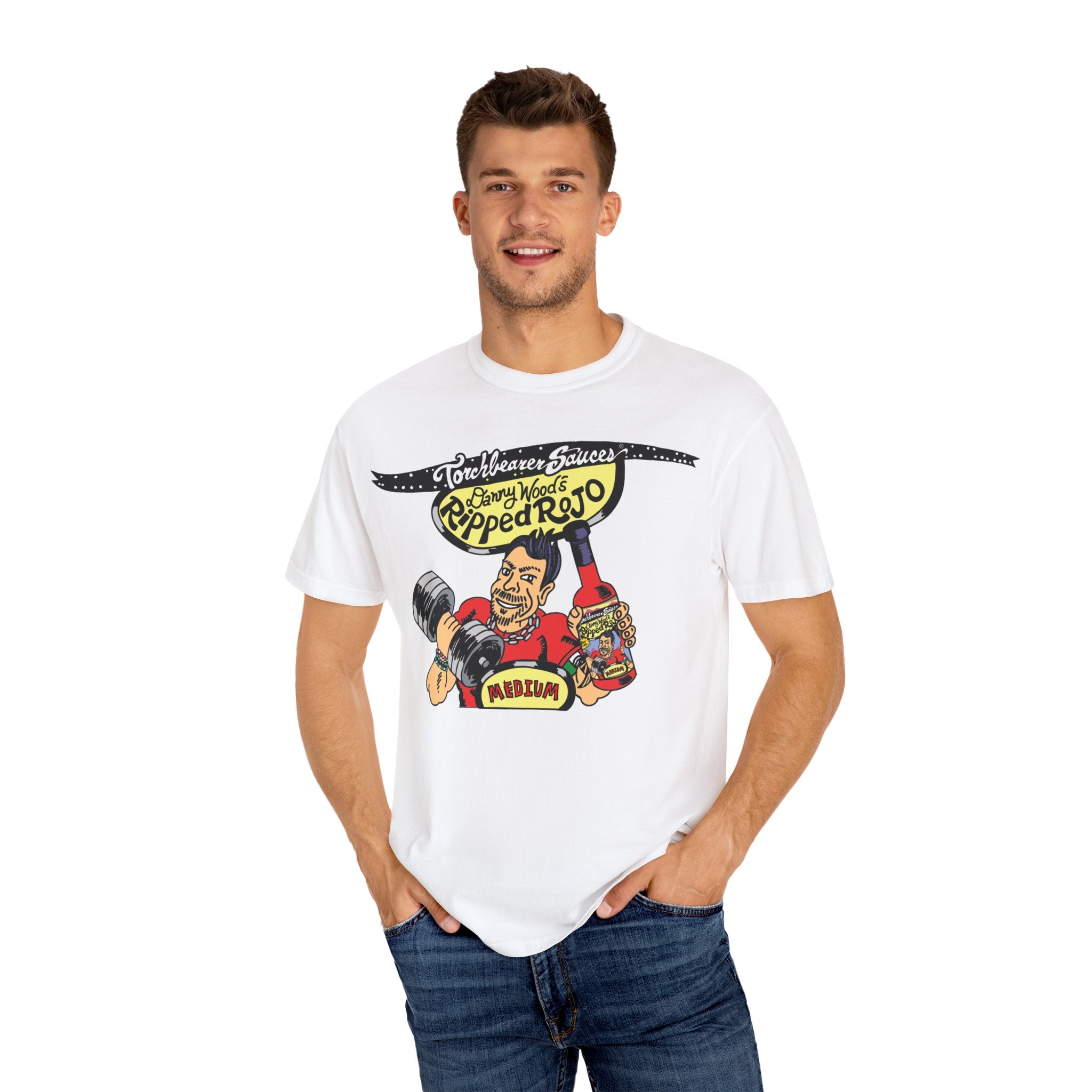 torchbearer-ripped-rojo-t-shirt-coton-noir-danny-wood image 3