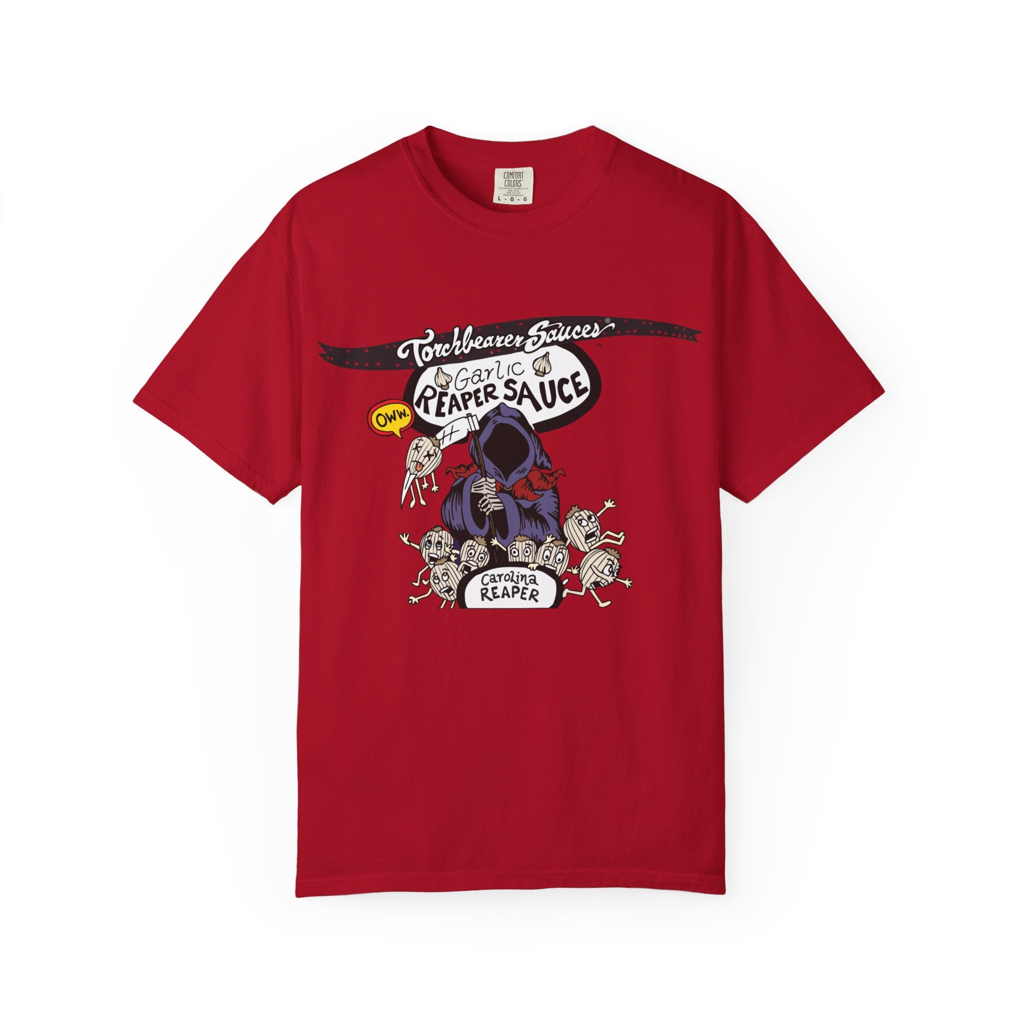 torchbearer-garlic-reaper-t-shirt-graphique-rouge-coton image 1