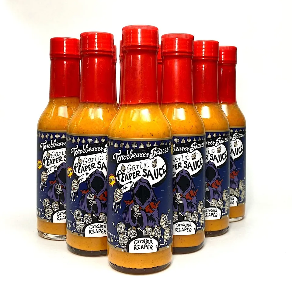 torchbearer-garlic-reaper-sauce-piquante-ail-carolina-reaper-lot-12-forte image 1
